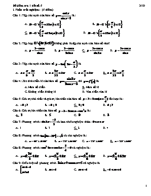 Đề kiểm tra 1 tiết số 5 môn Đại số và Giải tích Lớp 11