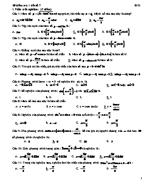 Đề kiểm tra 1 tiết số 7 môn Đại số và Giải tích Lớp 11