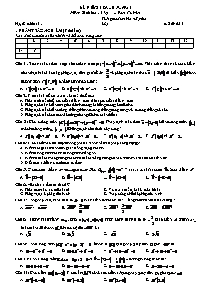 Đề kiểm tra Chương I môn Hình học Lớp 11 (Cơ bản) - Mã đề 1