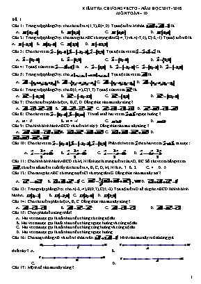 Đề kiểm tra Chương vectơ môn Hình học Lớp 10 - Năm học 2017-2018