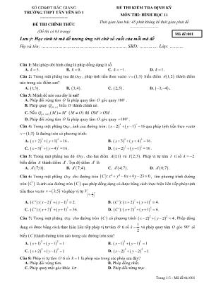 Đề kiểm tra định kỳ môn Hình học Lớp 11 - Mã đề 001 - Trường THPT Tân Yên số 1