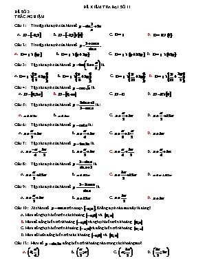 Đề kiểm tra môn Đại số Lớp 11 - Đề số 3