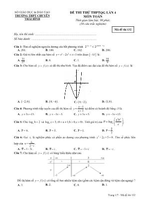 Đề thi thử THPT Quốc gia lần 4 môn Toán - Mã đề 132 - Trường THPT chuyên Thái Bình (Có đáp án)