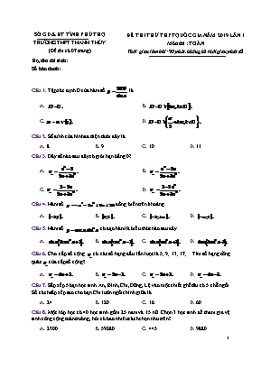 Đề thi thử THPT Quốc gia môn Toán lần 1 năm 2019 - Trường THPT Thanh Thủy (Có đáp án)