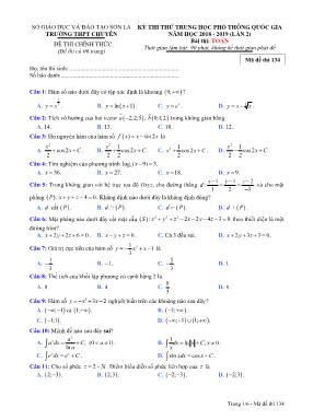 Đề thi thử THPT Quốc gia môn Toán lần 2 - Mã đề 134 - Năm học 2018-2019 - Sở giáo dục và đào tạo Sơn La (Có đáp án)