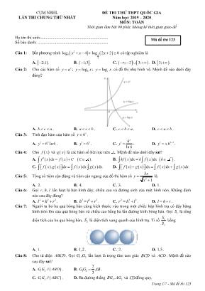 Đề thi thử THPT Quốc gia môn Toán - Mã đề 123 - Năm học 2019-2020 (Có đáp án)