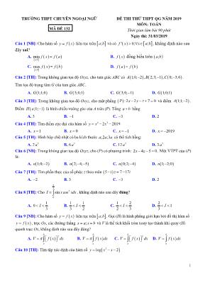 Đề thi thử THPT Quốc gia môn Toán năm 2019 - Mã đề 132 - Trường THPT chuyên Ngoại ngữ (Có đáp án)