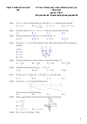 Đề thi thử THPT Quốc gia môn Toán năm 2020 - Mã đề 003 (Kèm đáp án)