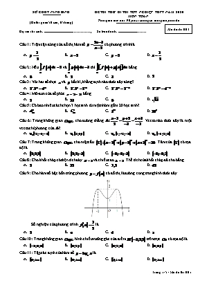 Đề thi thử Tốt nghiệp THPT môn Toán năm 2020 - Mã đề 001 - Sở giáo dục và đào tạo Ninh Bình
