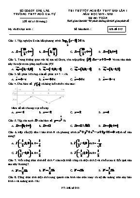 Đề thi thử Tốt nghiệp THPT Quốc gia môn Toán lần 1 - Mã đề 015 - Năm học 2019-2020 - Trường THPT Ngô Gia Tự (Có đáp án)