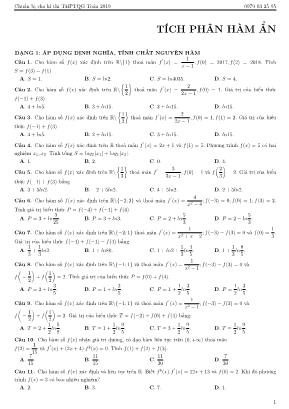 Tài liệu chuẩn bị kỳ thi THPT Quốc gia môn Toán năm 2019: Tích phân hàm ẩn