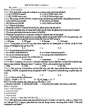 2 Đề kiểm tra 15 phút môn Hóa học Lớp 12