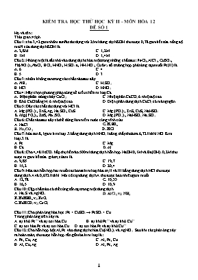 3 Đề kiểm tra thử học kỳ I môn Hóa học Lớp 12