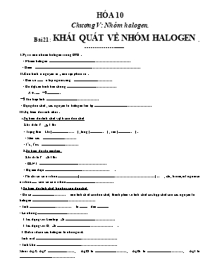 Bài tập điền khuyết môn Hóa học Lớp 10 - Chương V: Nhóm halogen