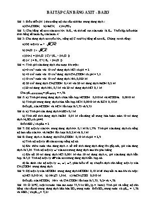 Bài tập Hóa học 12: Cân bằng axit - Bazơ