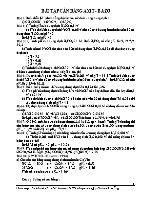 Bài tập Hóa học Khối 12: Cân bằng axit - Bazơ - Lê Thanh Hải