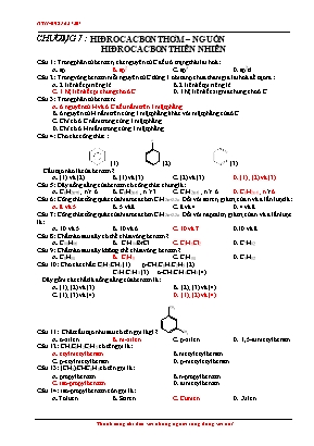 Bài tập Hóa học Lớp 11 - Chương 7: Hiđrocacbon thơm – Nguồn hiđrocacbon thiên nhiên