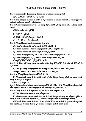 Bài tập Hóa học Lớp 12: Cân bằng axit - Bazơ - Lê Thanh Hải