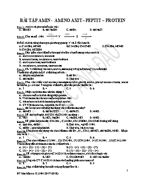 Bài tập Hóa hữu cơ Lớp 12: Amin - Amino axit – Peptit – Protein