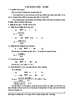 Bài tập ôn tập Hóa học 12: Cân bằng Axit - Bazơ