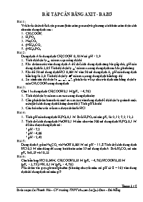 Bài tập ôn tập Hóa học Lớp 12: Cân bằng axit - Bazơ - Lê Thanh Hải
