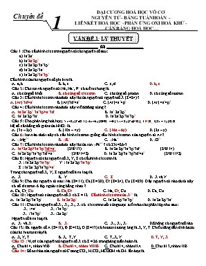 Chuyên đề Hóa học 12 - Chuyên đề 1: Đại cương hoá học vô cơ nguyên tử - Bảng tuần hoàn - Liên kết hoá học - Phản ứng oxi hoá khử - Cân bằng hoá học..