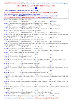 Chuyên đề Hóa học 12: Este - Lipit - Lý thuyết trọng tâm Hóa học 12 - Dương Minh Phong