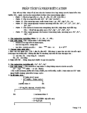 Chuyên đề luyện thi THPT Quốc gia môn Hóa học Lớp 12: Phân tích và nhận biết cation
