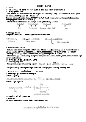 Chuyên đề ôn thi THPT Quốc gia môn Hóa học năm 2020: Este – Lipit