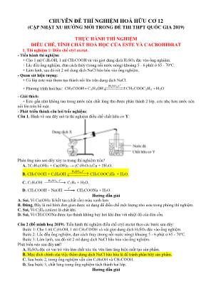 Chuyên đề thí nghiệm Hoá hữu cơ 12 - Thực hành thí nghiệm: Điều chế, tính chất hoá học của este và cacbohiđrat