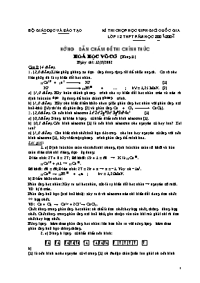 Đáp án đề thi chọn học sinh giỏi Quốc gia môn Hóa học Lớp 12 THPT (Vô cơ) - Bảng B - Năm học 2001-2002 - Bộ giáo dục và đào tạo