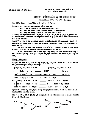 Đáp án đề thi chọn học sinh giỏi Quốc gia môn Hóa học Lớp 12 THPT năm 2004 (Vô cơ) - Bảng A - Bộ giáo dục và đào tạo