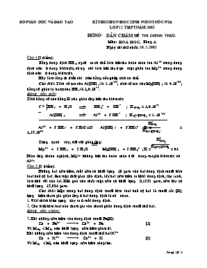 Đáp án đề thi chọn học sinh giỏi Quốc gia môn Hóa học Lớp 12 THPT năm 2005 (Vô cơ) - Bộ giáo dục và đào tạo