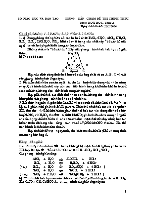 Đáp án đề thi chọn học sinh giỏi Quốc gia môn Hóa học Lớp 12 THPT năm 2006 (Vô cơ) - Bảng A - Bộ giáo dục và đào tạo