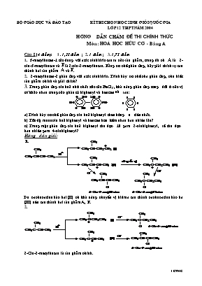 Đáp án đề thi chọn học sinh giỏi Quốc gia môn Hóa học Lớp 12 THPT năm 2004 (Hữu cơ) - Bảng A - Bộ giáo dục và đào tạo