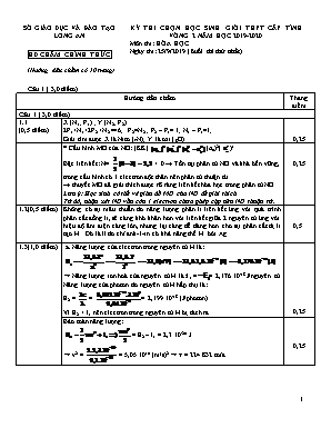 Đáp án đề thi chọn học sinh giỏi THPT cấp tỉnh vòng 2 môn Hóa học - Buổi thi thứ nhất - Năm học 2019-2020 - Sở giáo dục và đào tạo Long An