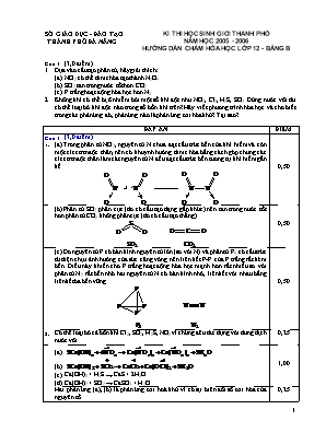 Đáp án đề thi học sinh giỏi thành phố môn Hóa học Lớp 12 - Bảng B - Năm học 2005-2006 - Sở giáo dục và đào tạo Đà Nẵng