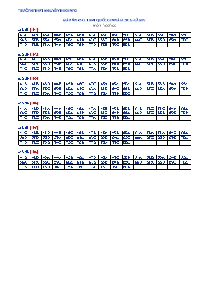 Đáp án đề thi khảo sát chất lượng THPT Quốc gia môn Hóa học năm 2019 lần IV (Tất cả các mã đề) - Trường THPT Nguyễn Thị Giang