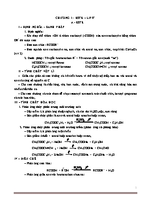 Đề cương ôn tập Hóa học Lớp 12 - Chương 1: Este – Lipit