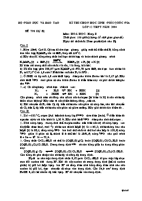Đề dự bị thi học sinh giỏi Quốc gia môn Hóa học Lớp 12 THPT năm 2004 - Bảng B - Bộ giáo dục và đào tạo