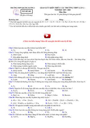 Đề giao lưu kiến thức các trường THPT lần 2 môn Hóa học - Mã đề 001 - Năm học 2019-2020 - Trường THPT Quảng Xương 1
