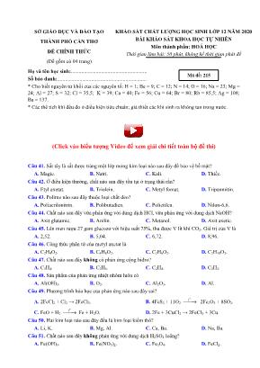 Đề khảo sát chất lượng học sinh môn Hóa học Lớp 12 năm 2020 - Mã đề 215 - Sở giáo dục và đào tạo TP. Cần Thơ