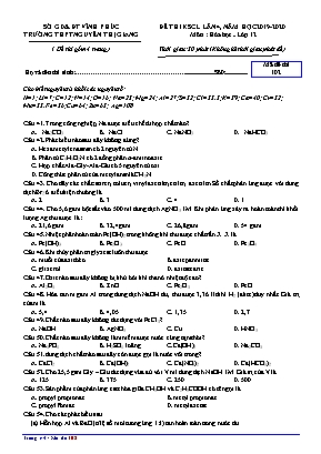 Đề khảo sát chất lượng lần 4 môn Hóa học Lớp 12 - Mã đề 102 - Năm học 2019-2020 - Trường THPT Nguyễn Thị Giang