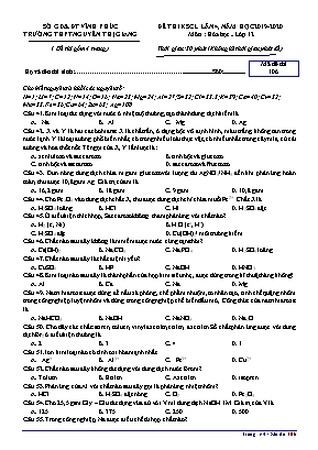 Đề khảo sát chất lượng lần 4 môn Hóa học Lớp 12 - Mã đề 106 - Năm học 2019-2020 - Trường THPT Nguyễn Thị Giang