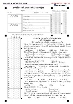 Đề khảo sát chất lượng môn Hóa học Lớp 12 (Cơ bản) - Năm học 2019-2020 - Ngô Xuân Quỳnh