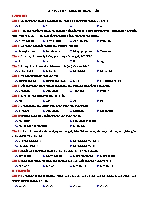 Đề khảo sát chất lượng môn Hóa học Lớp 12 lần 1 - Trường THPT Kim Liên