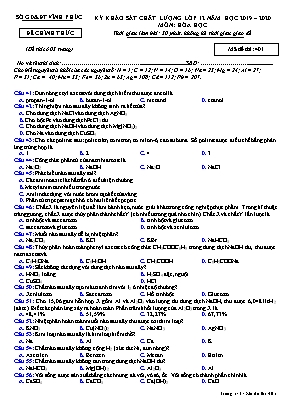 Đề khảo sát chất lượng môn Hóa học Lớp 12 - Mã đề 401 - Năm học 2019-2020 - Sở giáo dục và đào tạo Vĩnh Phúc