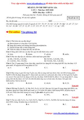 Đề khảo sát chất lượng ôn thi THPT Quốc gia môn Hóa học lần 1 - Mã đề 132 - Năm học 2019-2020 (Có đáp án)