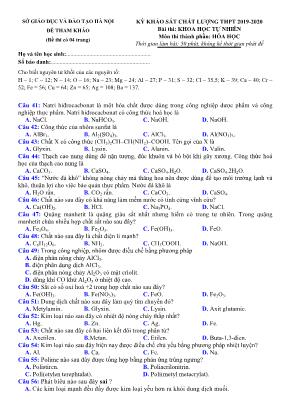 Đề khảo sát chất lượng THPT môn Hóa học Lớp 12 - Năm học 2019-2020 - Sở giáo dục và đào tạo Hà Nội (Có đáp án)