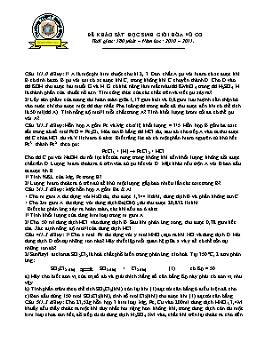 Đề khảo sát học sinh giỏi môn Hóa học vô cơ Lớp 12 - Năm học 2011-2012 - Trường THPT Sáng Sơn (Có đáp án)